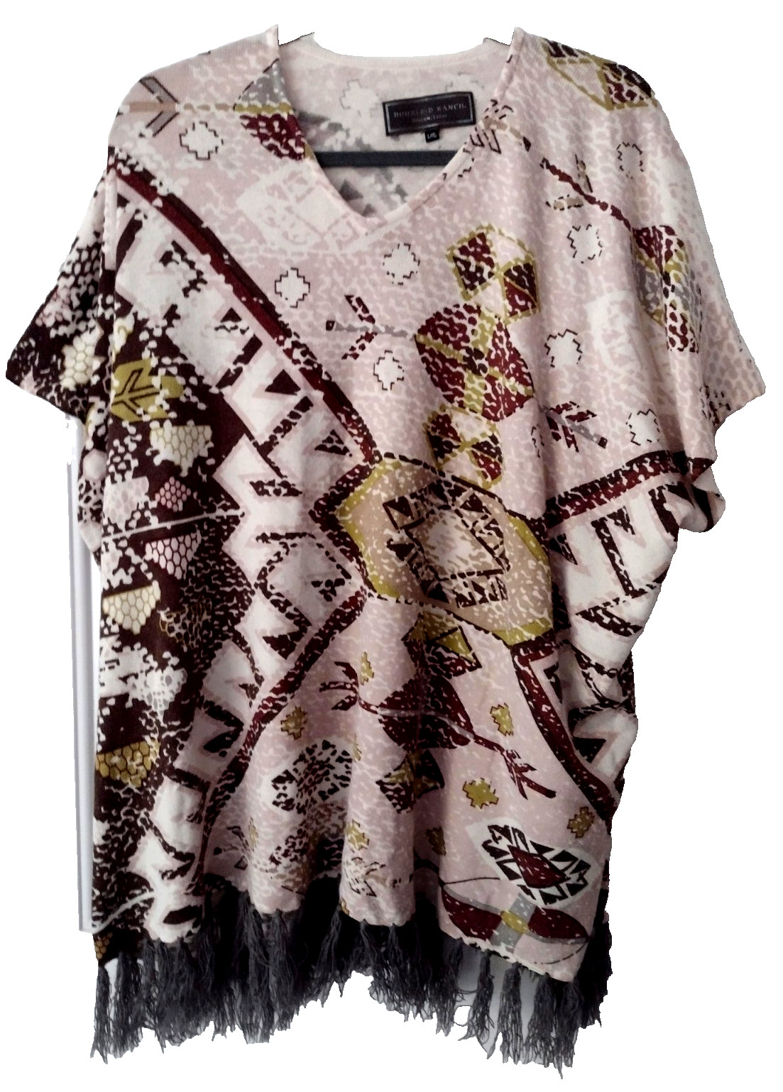 DOUBLE D RANCH womens L/XL poncho southwest print western oversized tasseled top