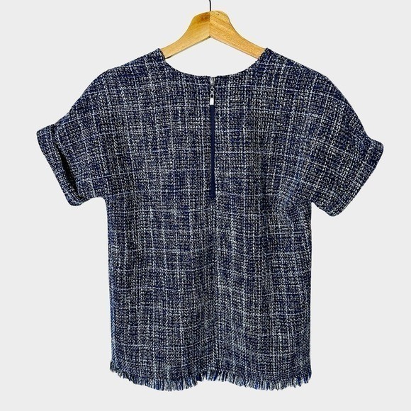 Jade Melody Tam Tweed Fringe Top Navy White XS French Parisian Old Money Preppy