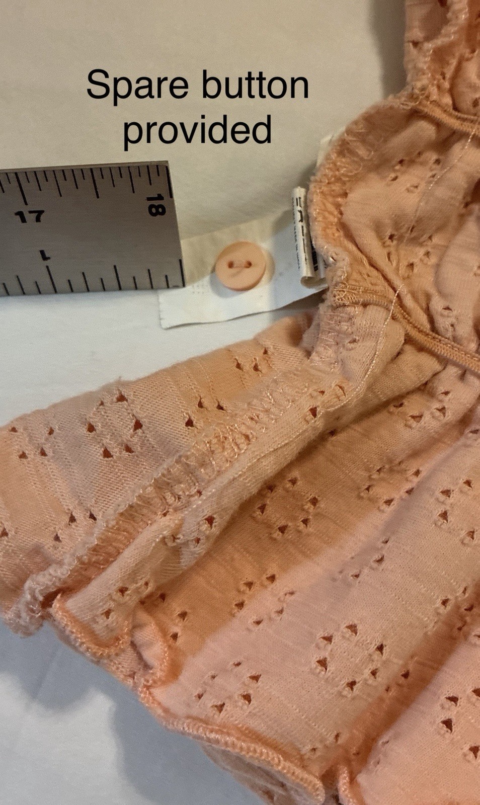 Peach / Coral Smocked Eyelet Puff Short Sleeve Square Neck Crop Cotton Blouse M