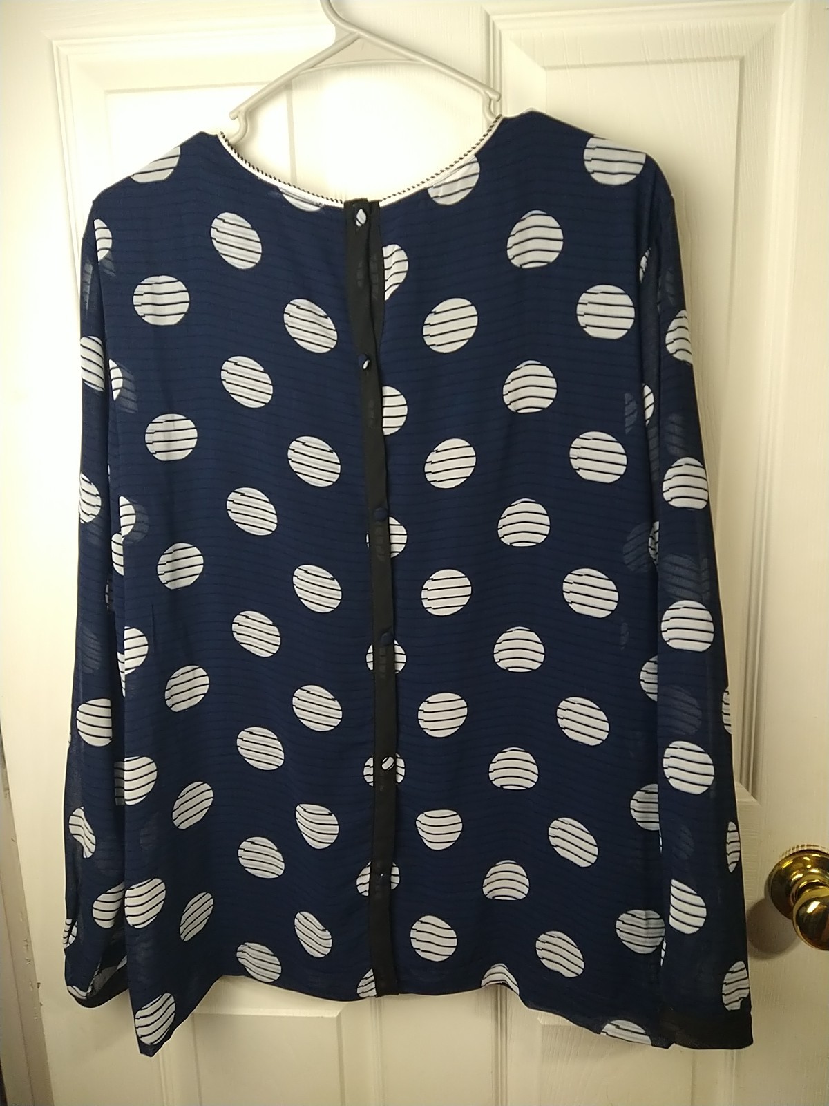 Northstyle Woman L Blouse Long Sheer Sleeve Blue Polkadot Striped Tank Lined…