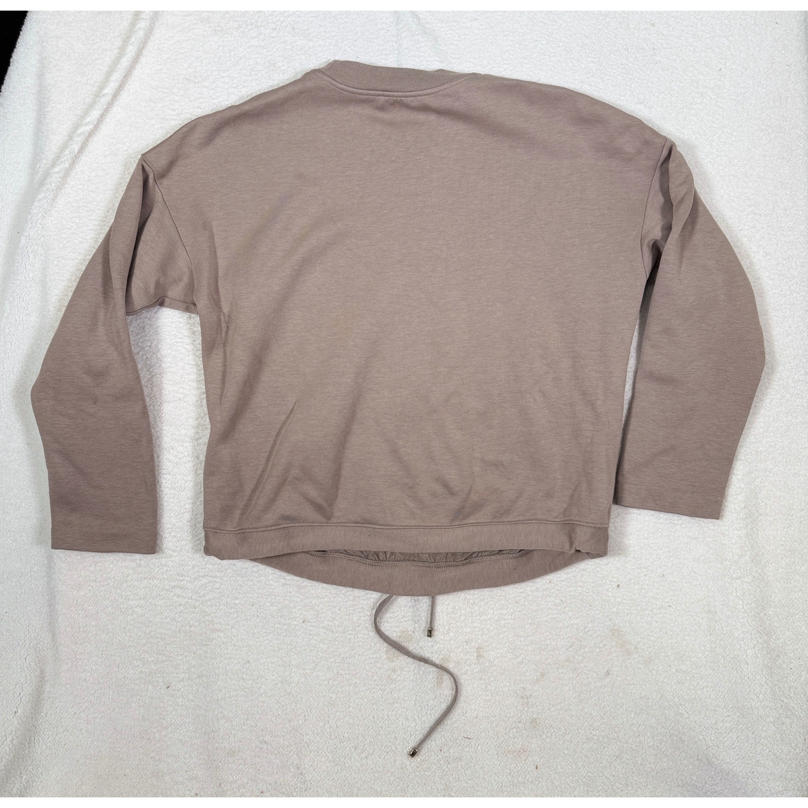 Massimo Dutti Womens Small Taupe Mixed Media Cinch Hem Sweatshirt Modal Cotton