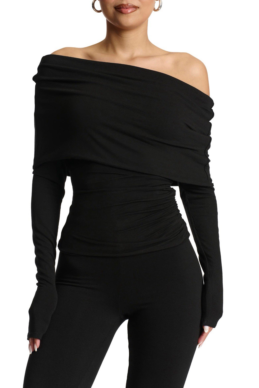 Size L – Naked Wardrobe Off the Shoulder Top Black – MSRP $68