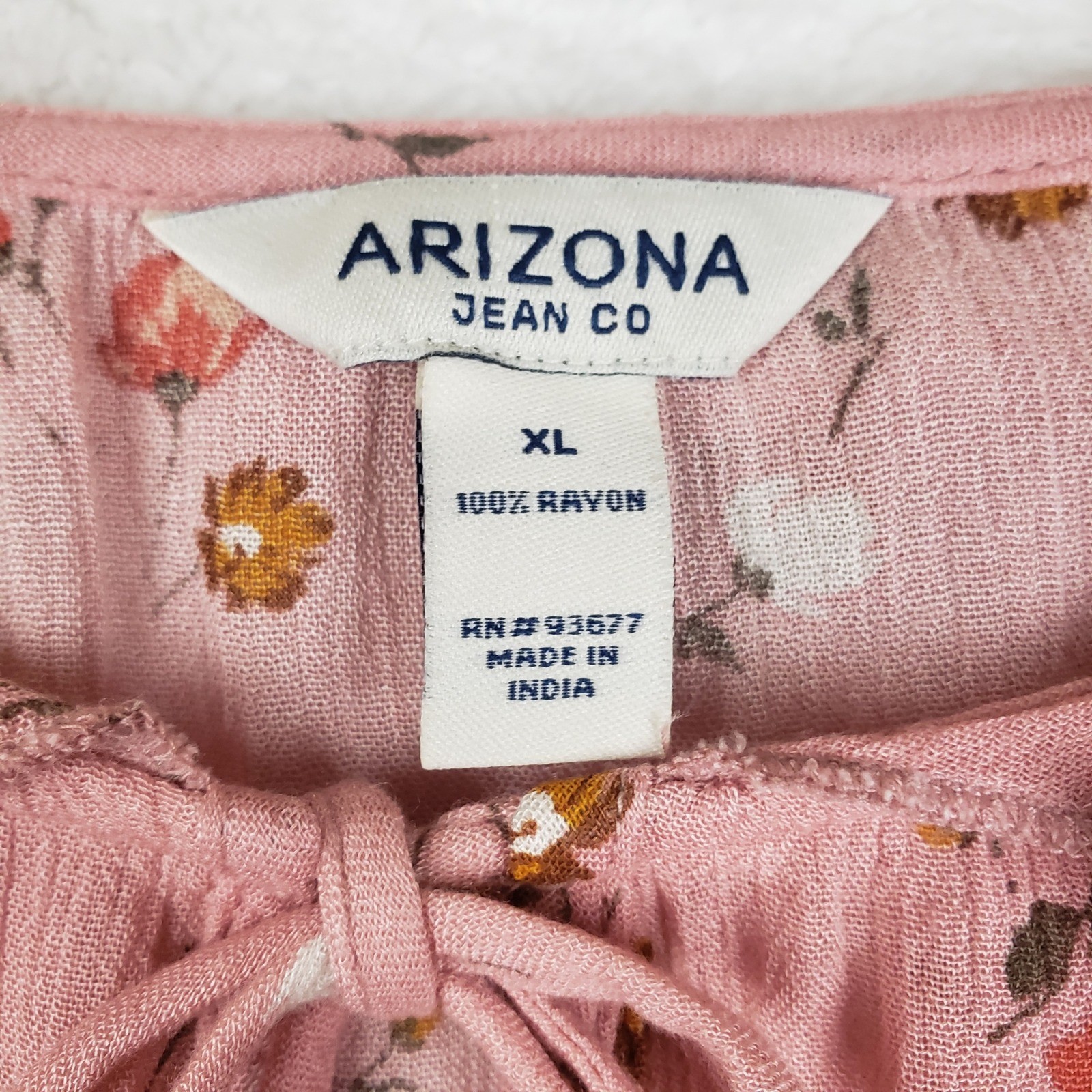 Arizona Jean Co Pink Floral Cold Shoulder Ruffle Tie Front Blouse XL Rayon Top