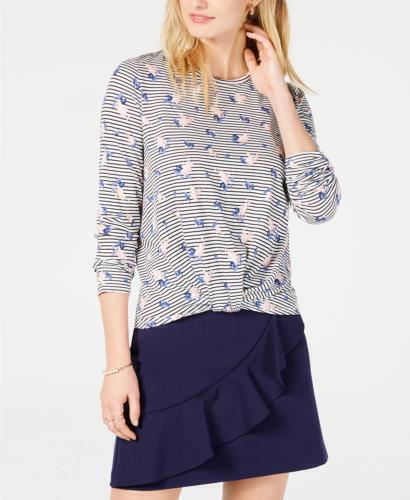 Maison Jules Top Blouse Multicolor Printed Twist Front Sz L NEW NWT 259