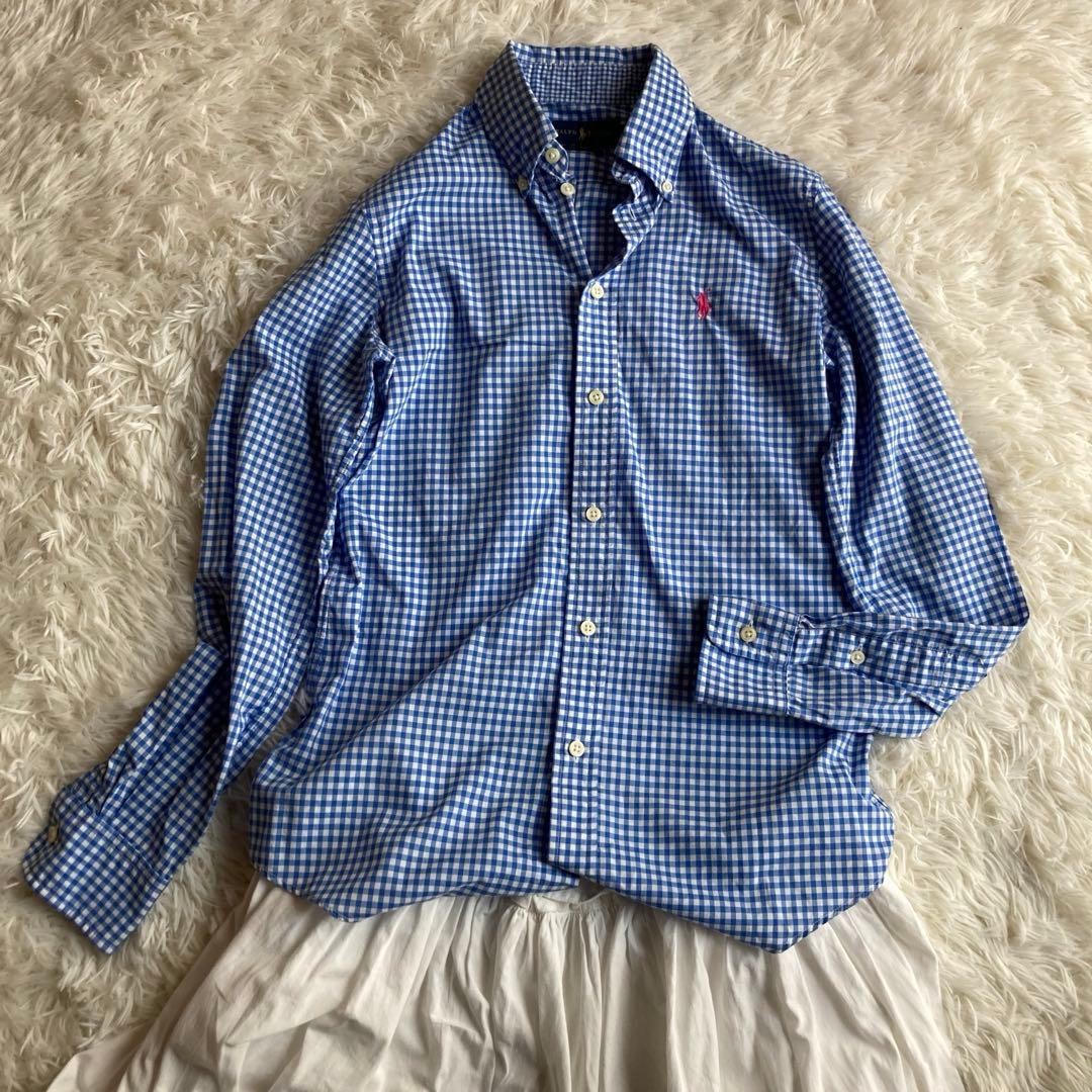 Ralph Lauren Women’s Long Sleeve Gingham Check Shirt S Blue Cotton Embroidered