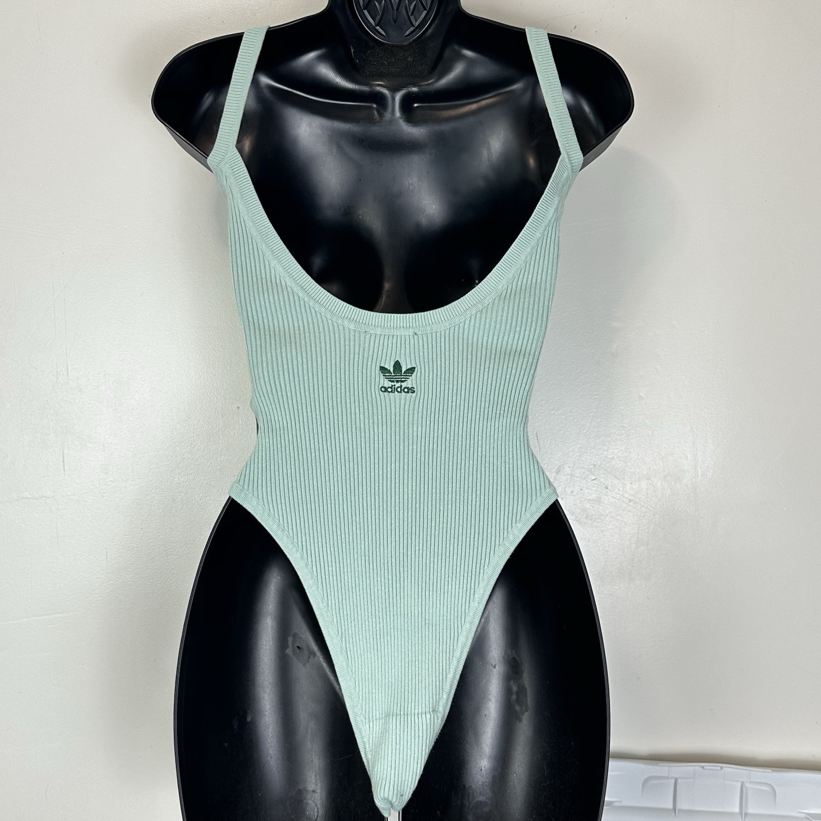 Adidas x Ivy Park Ribbed Bodysuit S Green Tint Neon Logo Y2K Sporty Beyonce Rare