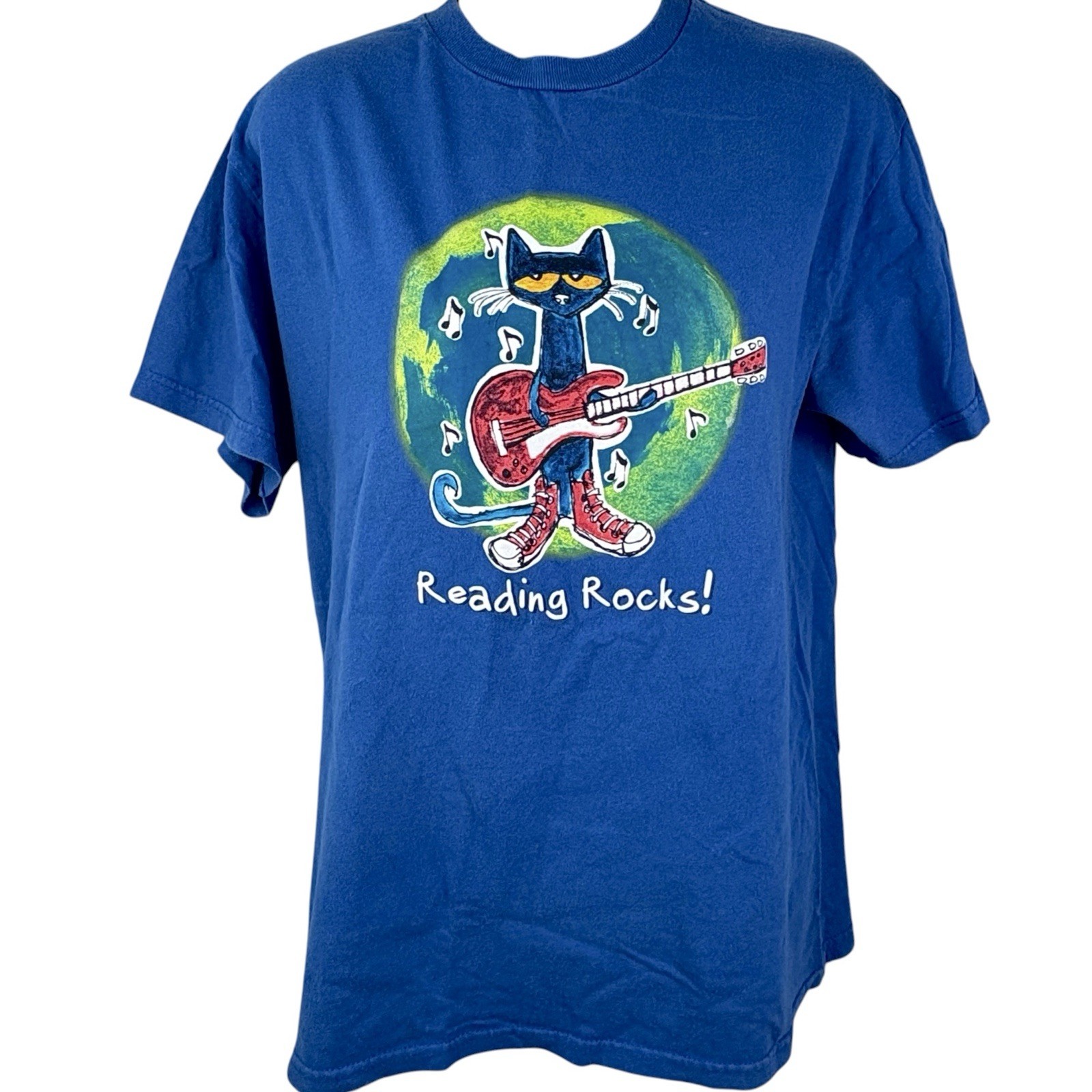 Pete The Cate Reading Rocks Short Sleeve T Unisex M Blue Books Teacher