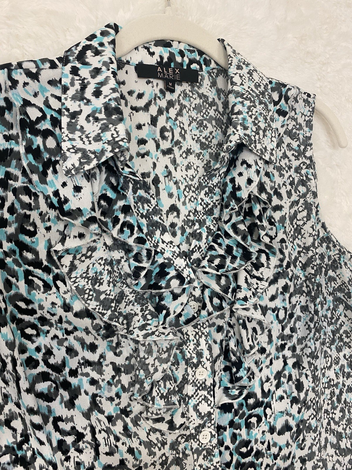 Alex Marie Womens Animal Print Ruffle Sleeveless Top Size Medium Summer Chic