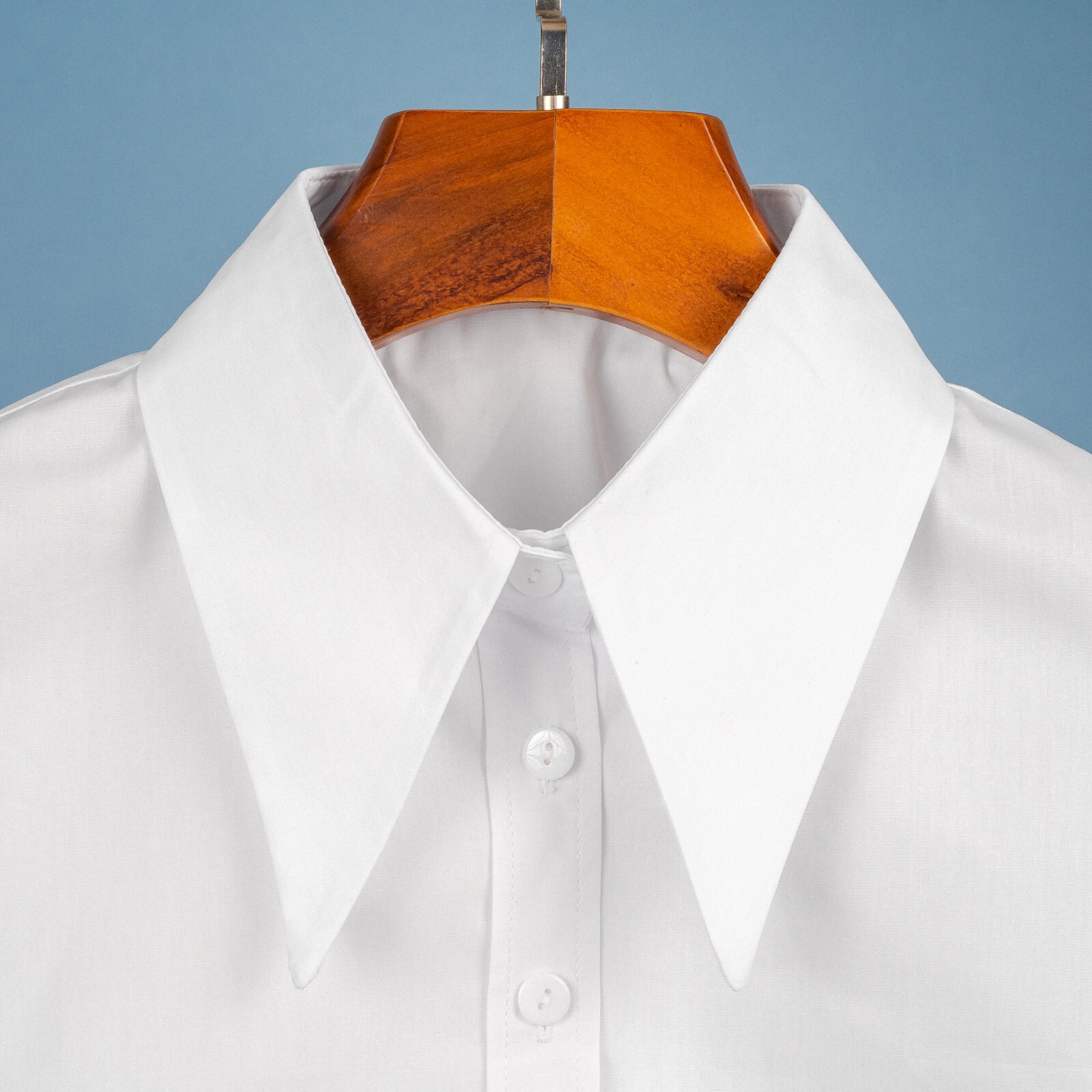 White Long Pointed Flat Dickey Collar False Faux Cotton Half Shirt Blouse Button