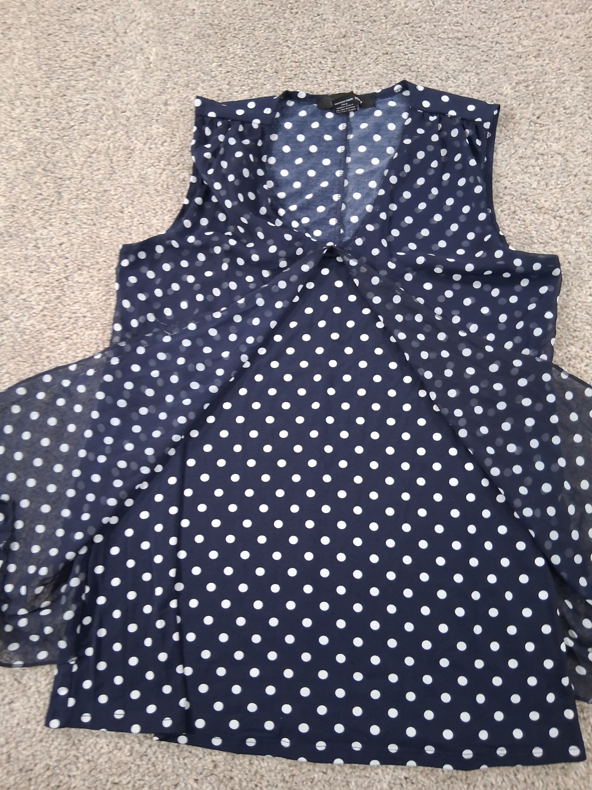 Adele & May Medium Womens Sleeveless Shirt Blue White Polka Dot Polyester Blend