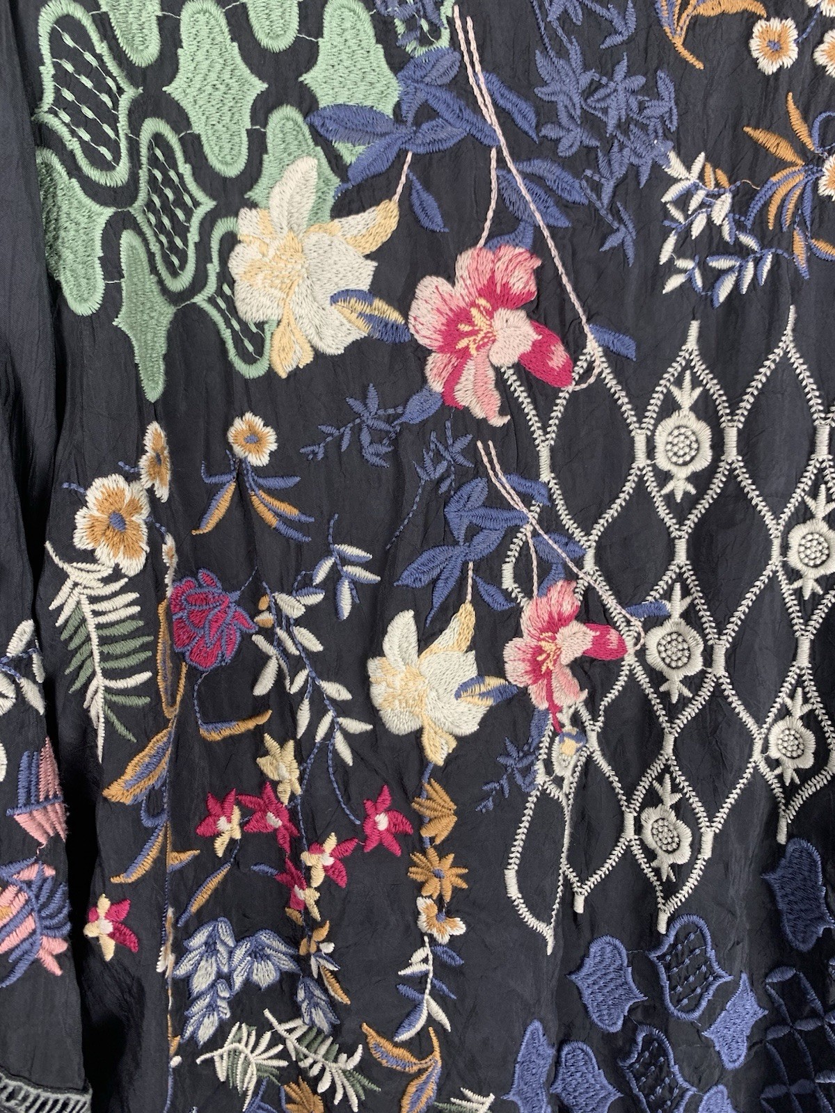 Johnny Was Esmerelda Tunic L Iron Steel Embroidered Boho Cupra Rayon