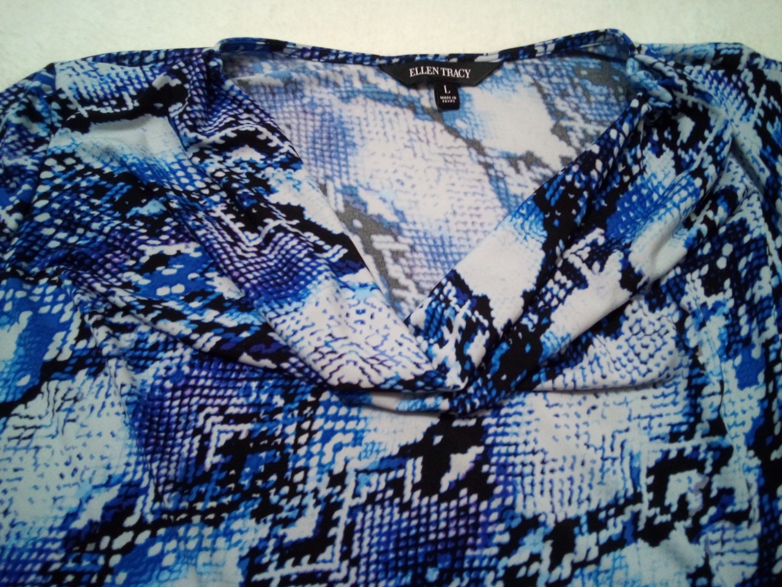 Ellen Tracy Top Women L Blue Purple Waterfall 3/4 Sleeve
