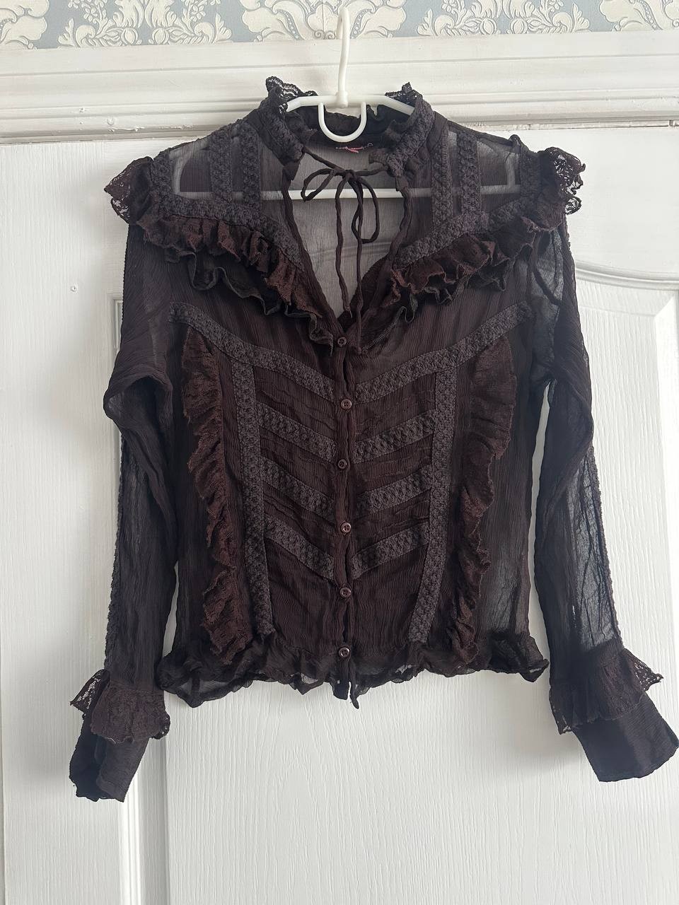 Vintage Y2K Sheer Silk Gothic Blouse Ruffle Lace Avant Garde Miss Sixty style