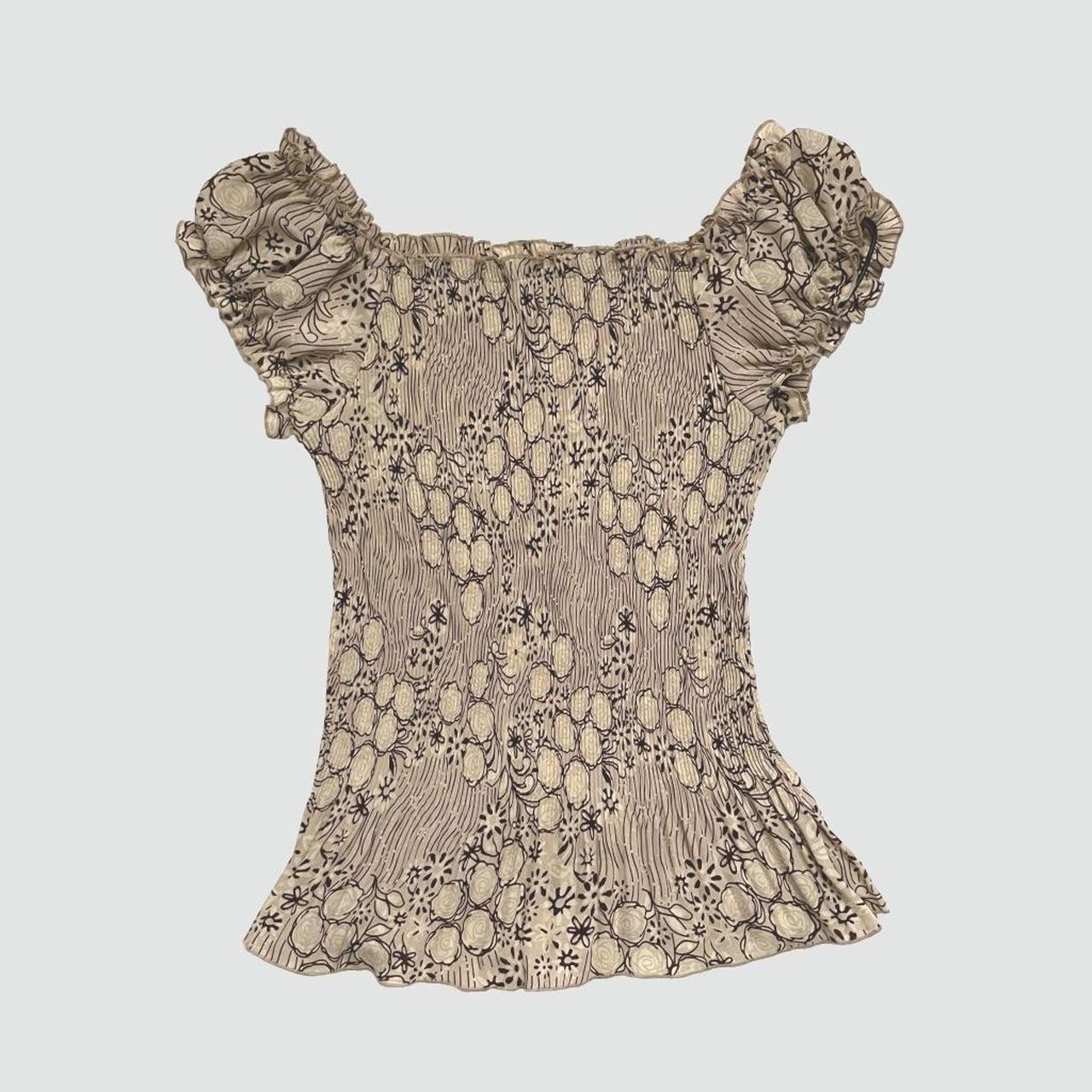 Agora Crinkled Abstract Floral Printed Cap Sleeve Blouse Chic Vintage 00s Size S