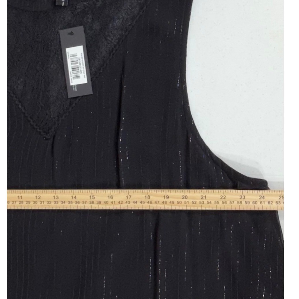 Bl^nk London Vitalia Top 2X Black Metallic Stripes Lace Mock Neck Sleeveless NWT