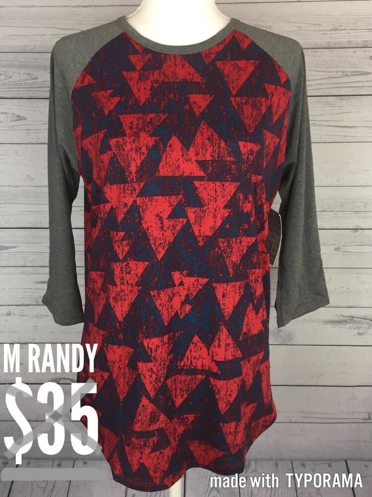 New! LuLaRoe M (Medium) Randy BNWT – Vintage 1.0 Teal & Red Print w/Gray Sleeves