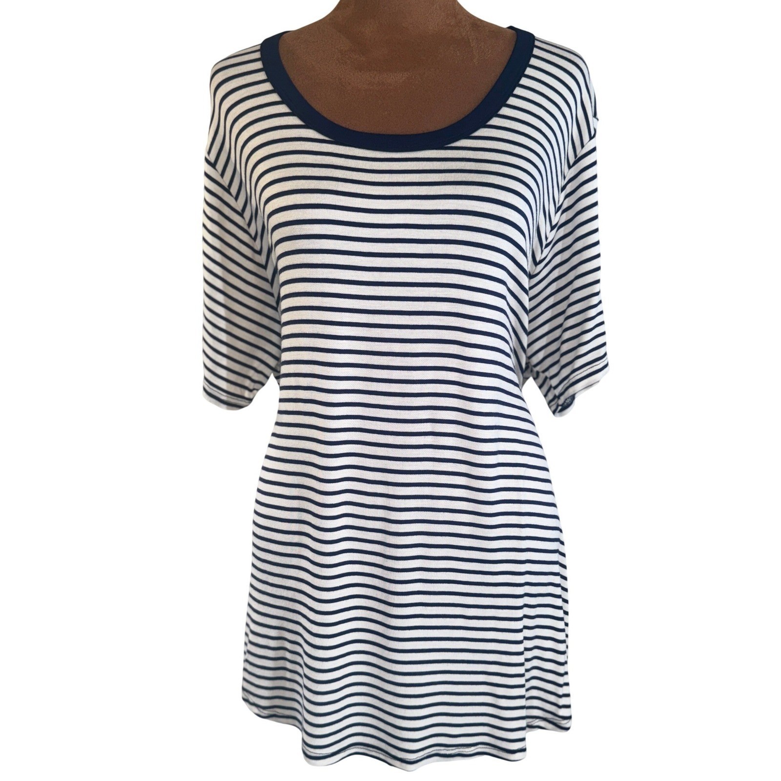 Striped Tee Coin1804 Los Angeles Women’s 3X Navy White Scoop Neck NWT Top Blouse