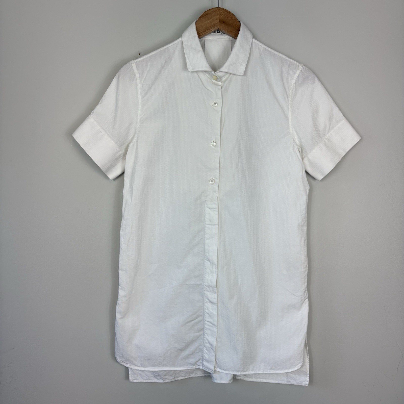 Acne Studios White Button-Up Shirt Short Sleeve Size 38 Capel Jacquard Tunic