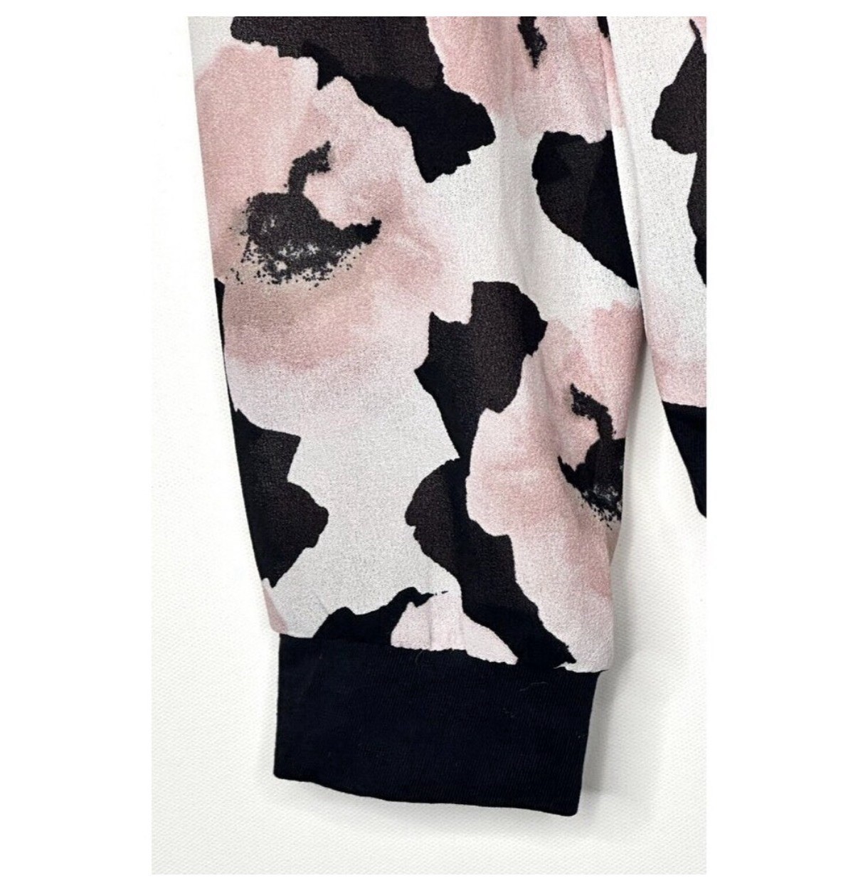 Dynamite Blouse Womens XS Pink Black Sheer Floral Long Sleeve Chiffon Top