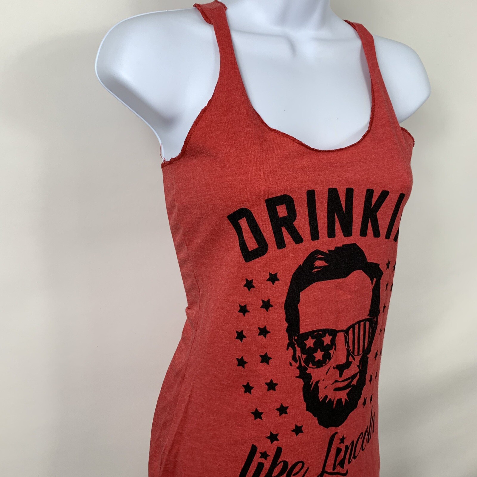 Next Level Apparel Tank Top Women’s Small Red Racerback “Drinkin like Lincoln”