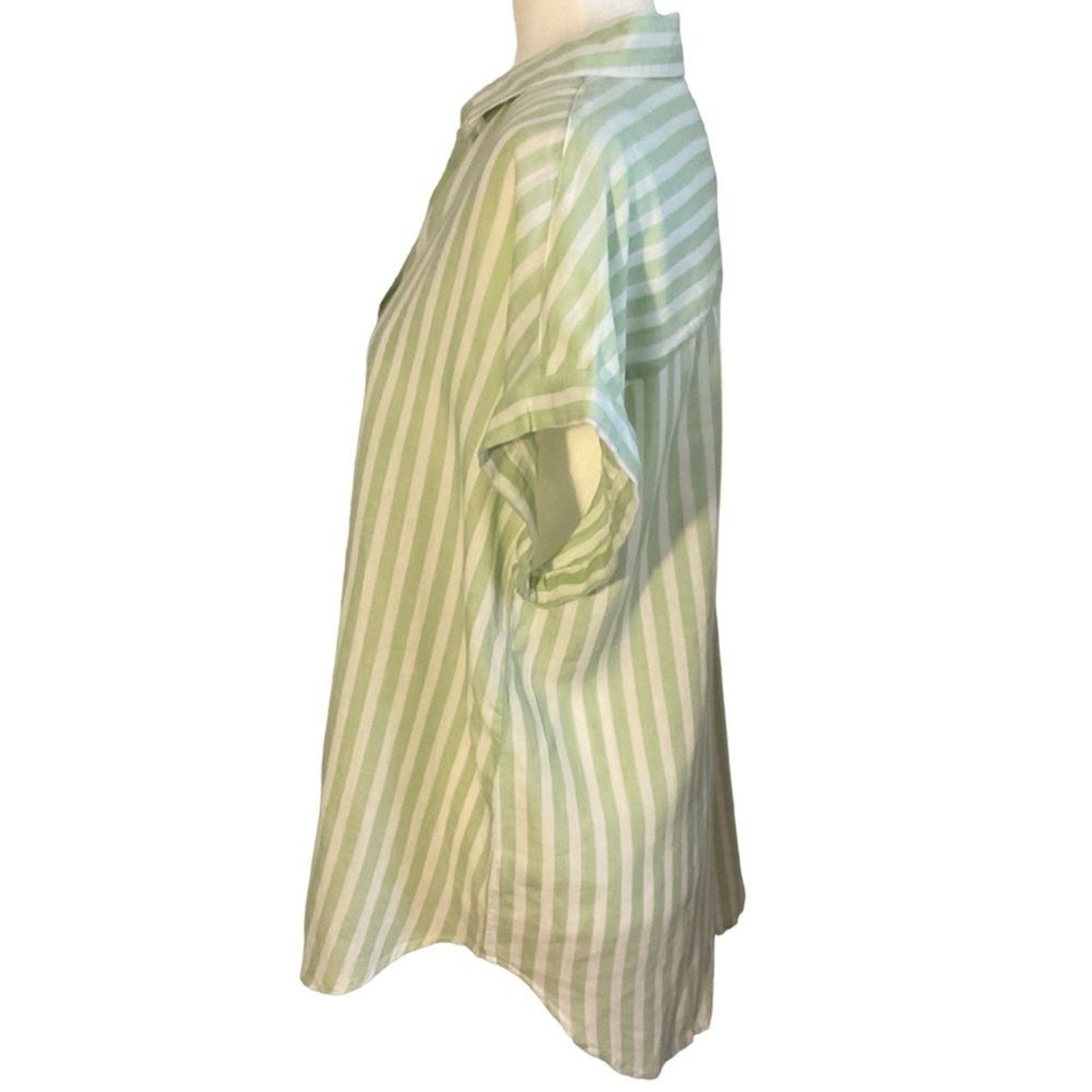Lola River Green White Striped Collard Tunic Top Shirt Size L