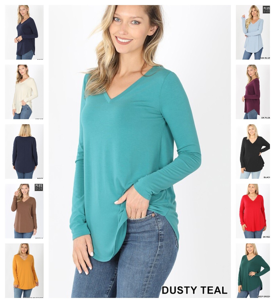 Womens Long Sleeve T-Shirt V-Neck Casual Basic Tunic Top Long Loose Blouse S-3X