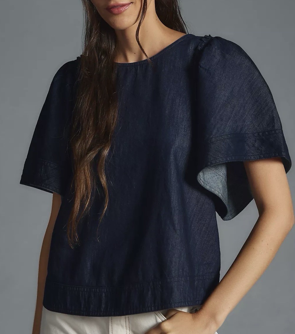 Pilcro Women’s XL Denim Batwing Blouse Back Tie