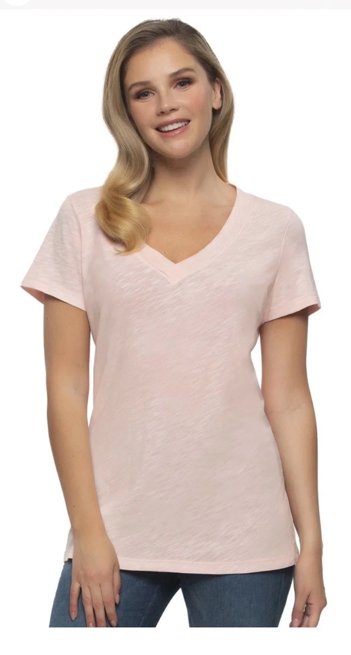Felina Women’s V-Neck Short Sleeve T-Shirt Size Medium Pink B93