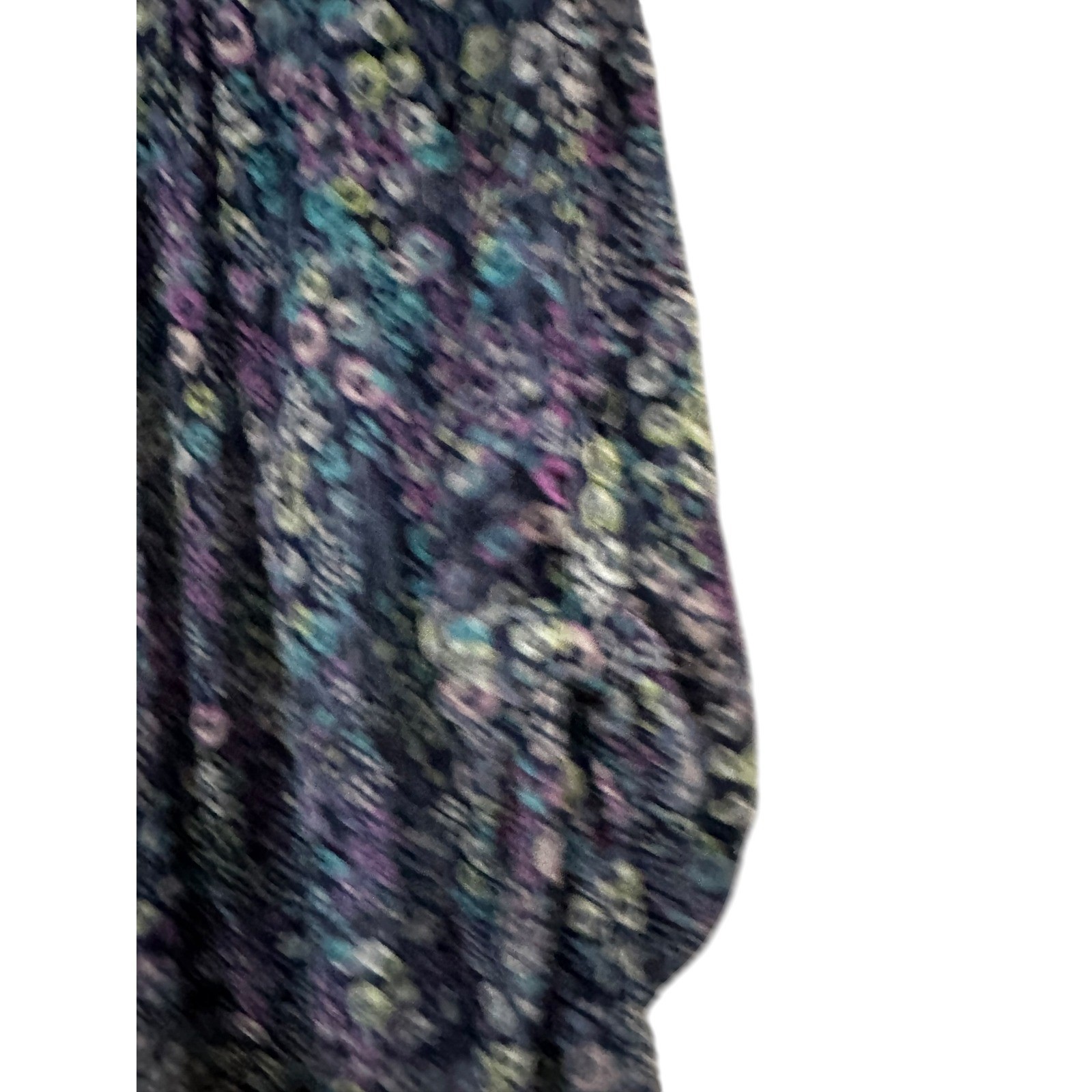 LC Lauren Conrad Floral Pleated Tie Neck Blouse Purple Blue Yellow Fringe Trim L