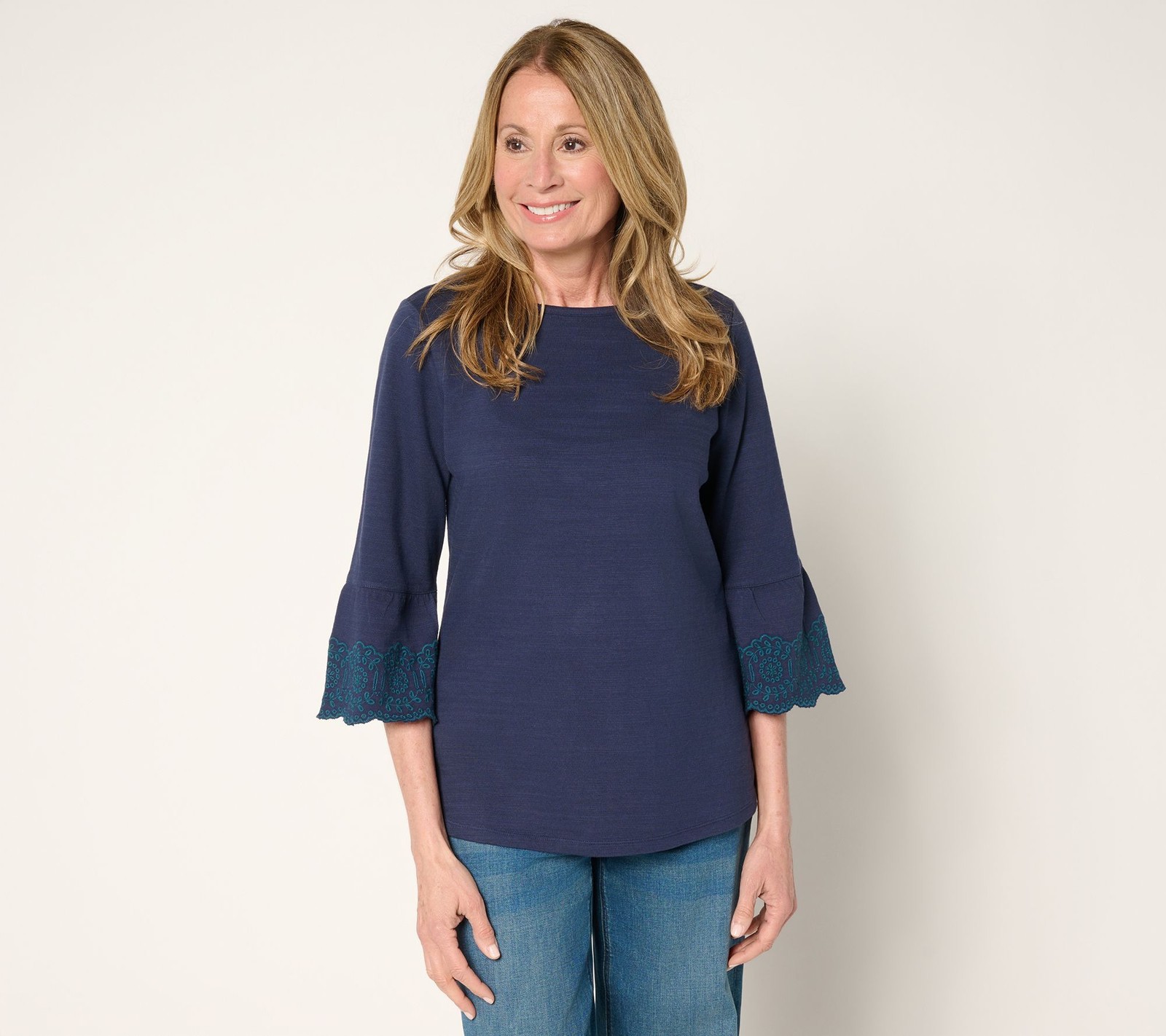 Gloria Vanderbilt Women’s Top Sz L Denim & Co. Textured Cotton Boat Blue A692003