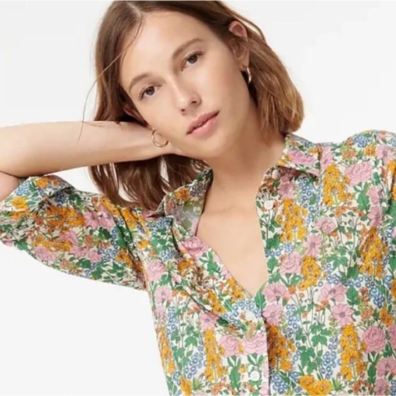 J.Crew Liberty Fabric Multicolor Petunia Floral Cotton Slim Button Down Shirt 10
