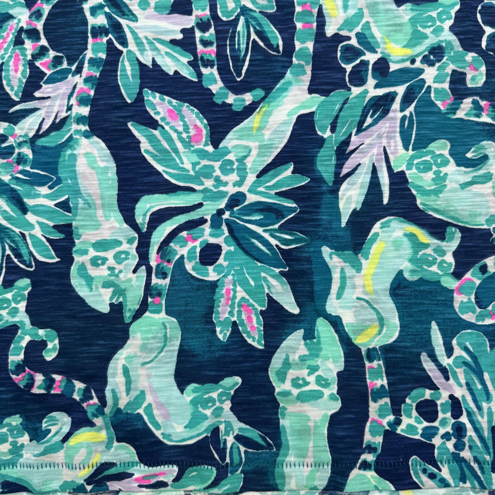 Lilly Pulitzer Shirt Womens S Blue Green Tropical Lemur Print V Neck Cotton