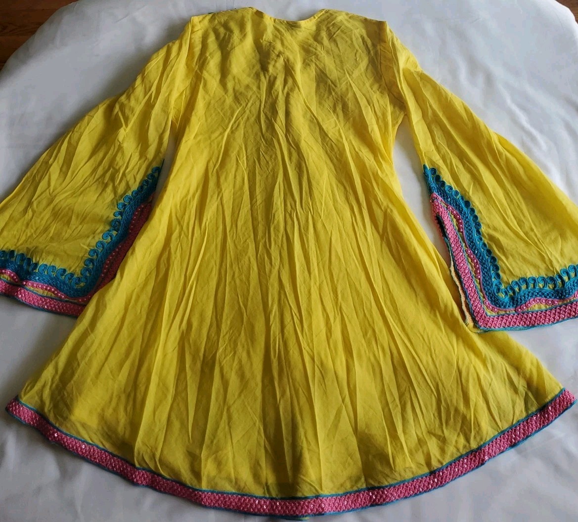 TAJ by Sabrina Crippa Small Plunge Multicolor Beaded V-neck Boho Blouse #035