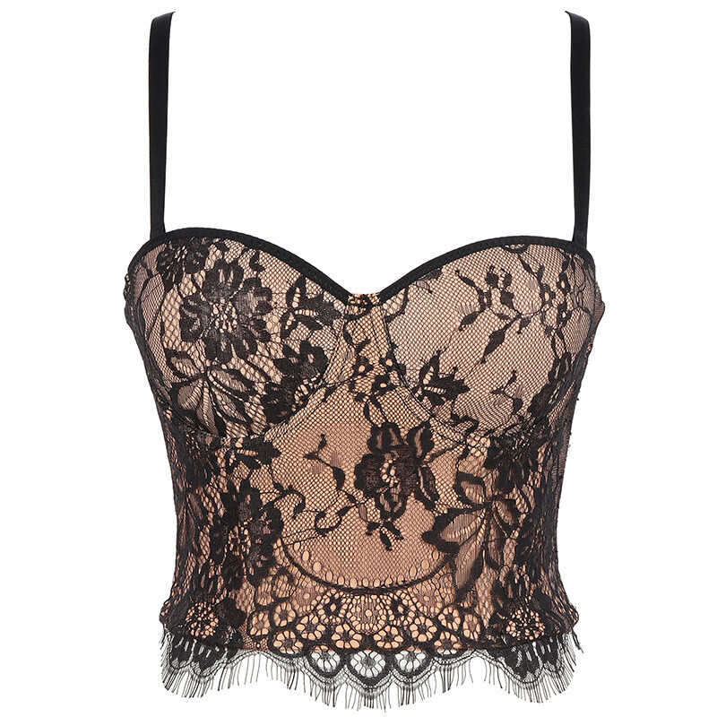 Sexy Lady Floral Lace Tank Bustier Bra Bralette Corset Crop Top Spaghetti Straps