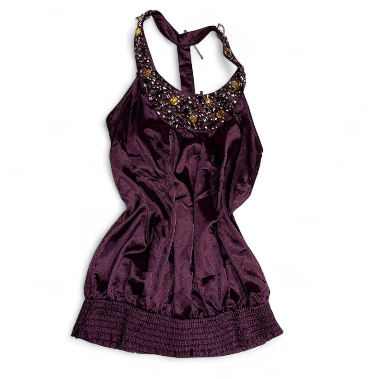 Vintage Charlotte Russe Purple Jeweled Satin Ruched Top Y2K Vintage Size S