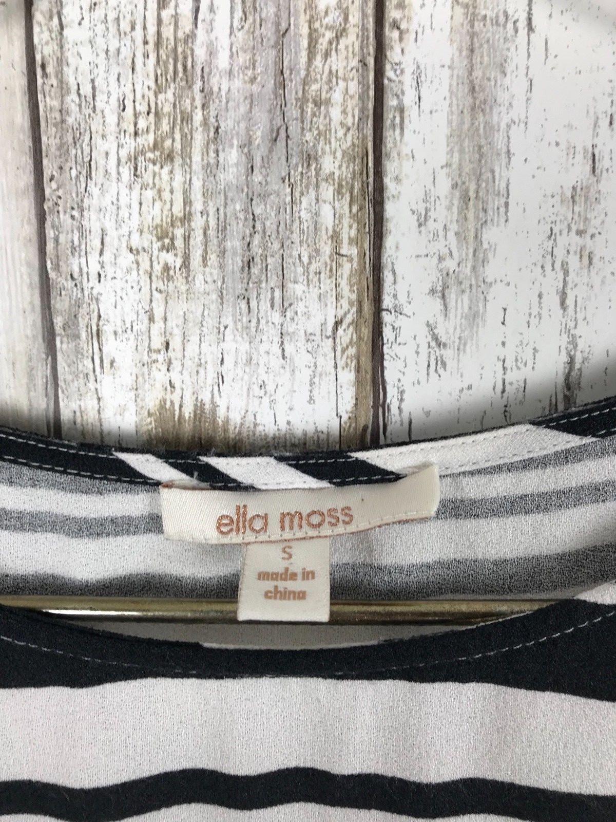 Anthropologie ELLA MOSS Black White Stripe Geometric Print Top Blouse S Small