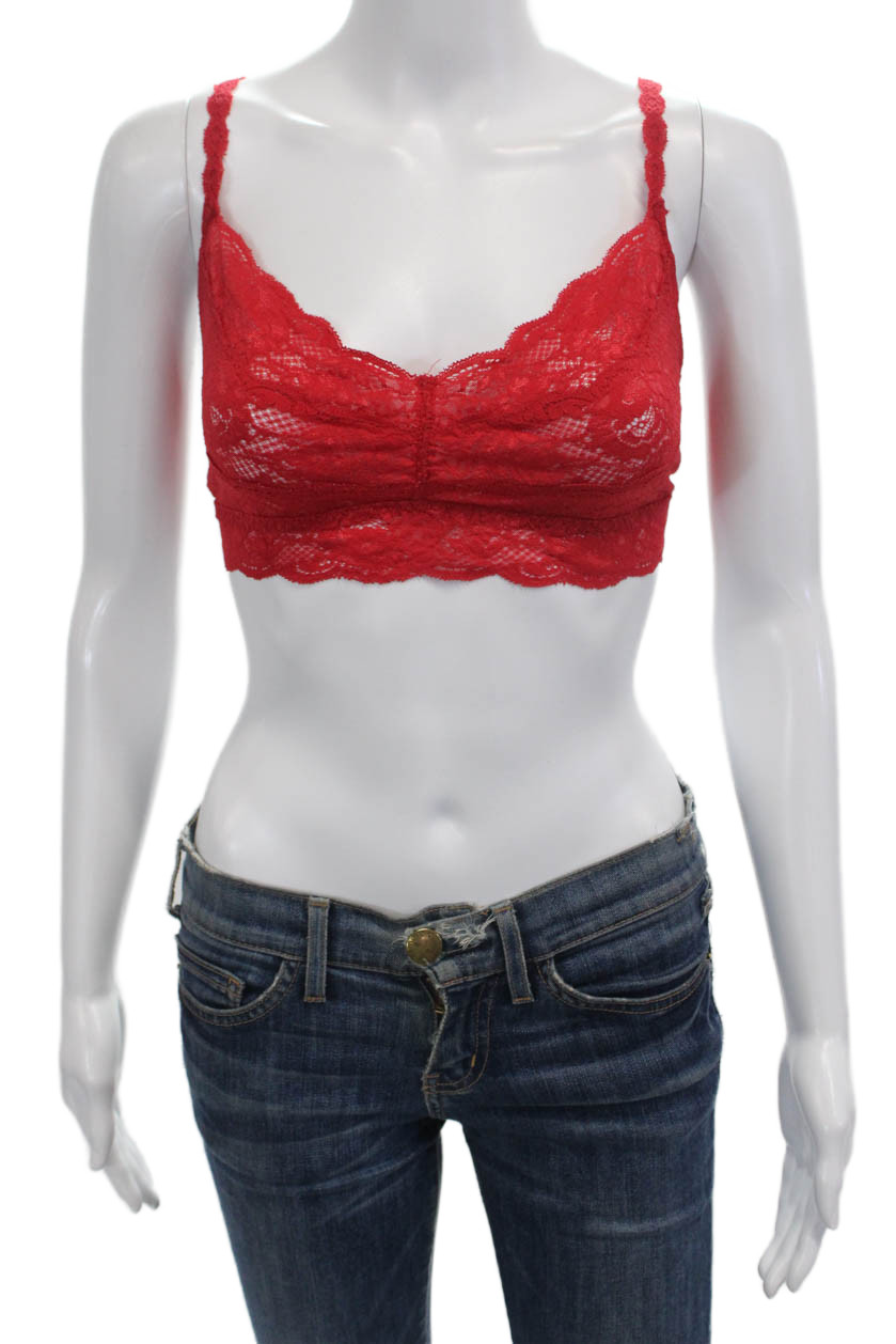 Cosabella Womens Floral Lace Sweetheart Neckline Cropped Blouse Top Red Size M