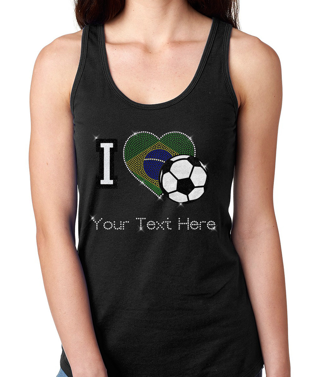 Personalized Rhinestone Gem Bling Womens Racerback Tank Soccer Football Your Na