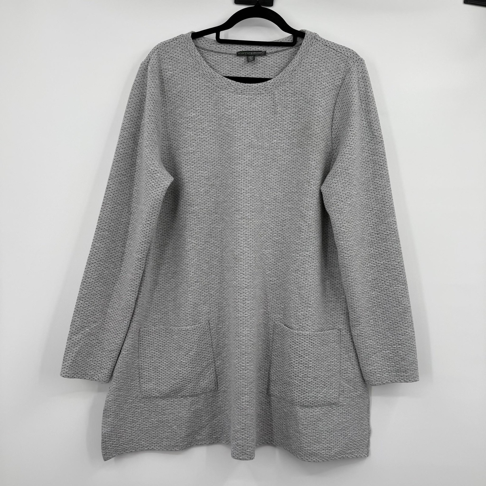 Shannon Passero Tunic Top Womens L Gray Pockets Heavy Weight Knit Relaxed