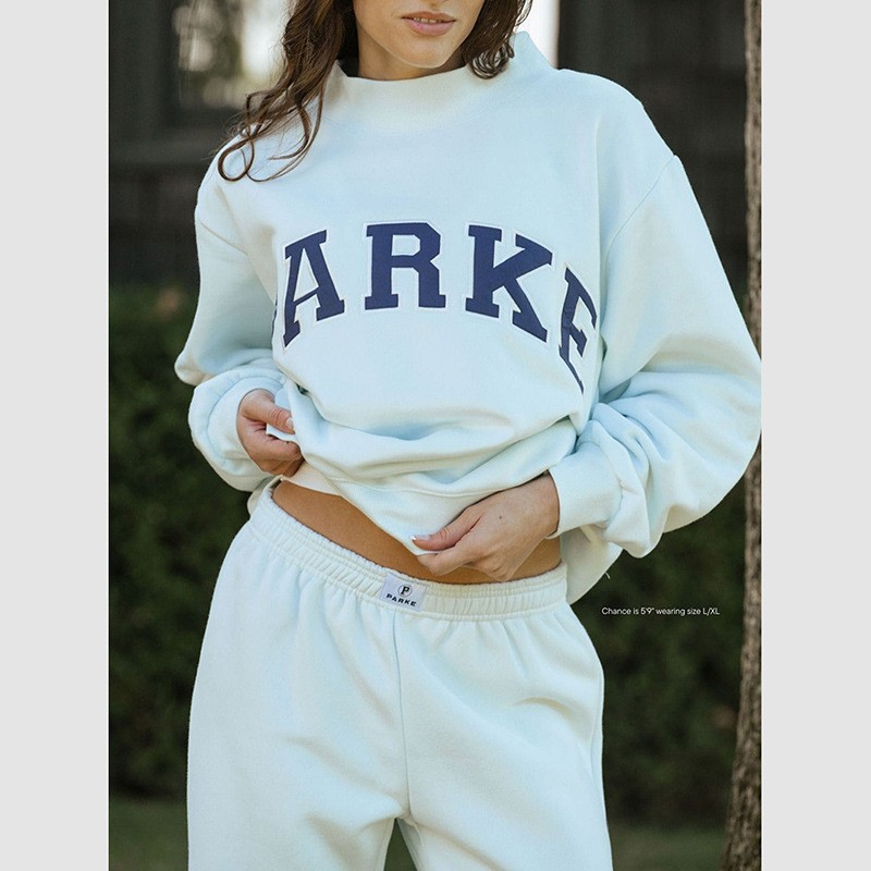 PARKE New Letter Patch Embroidered Stand Collar Cotton Loose Women’s Sweatshirt