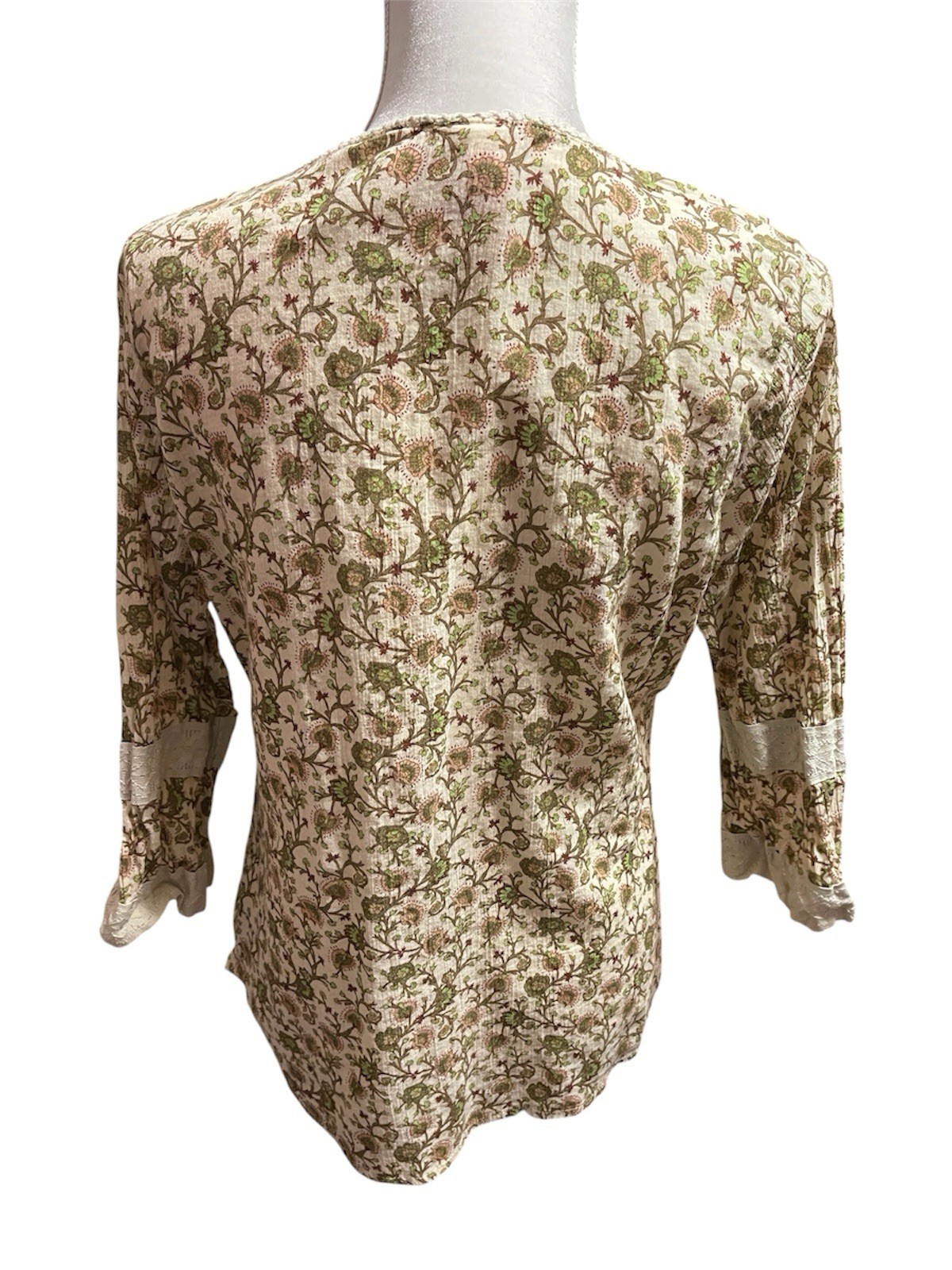Faded Glory Womens Boho Peasant Floral Lace Blouse Size Large Fairy Cottagecore