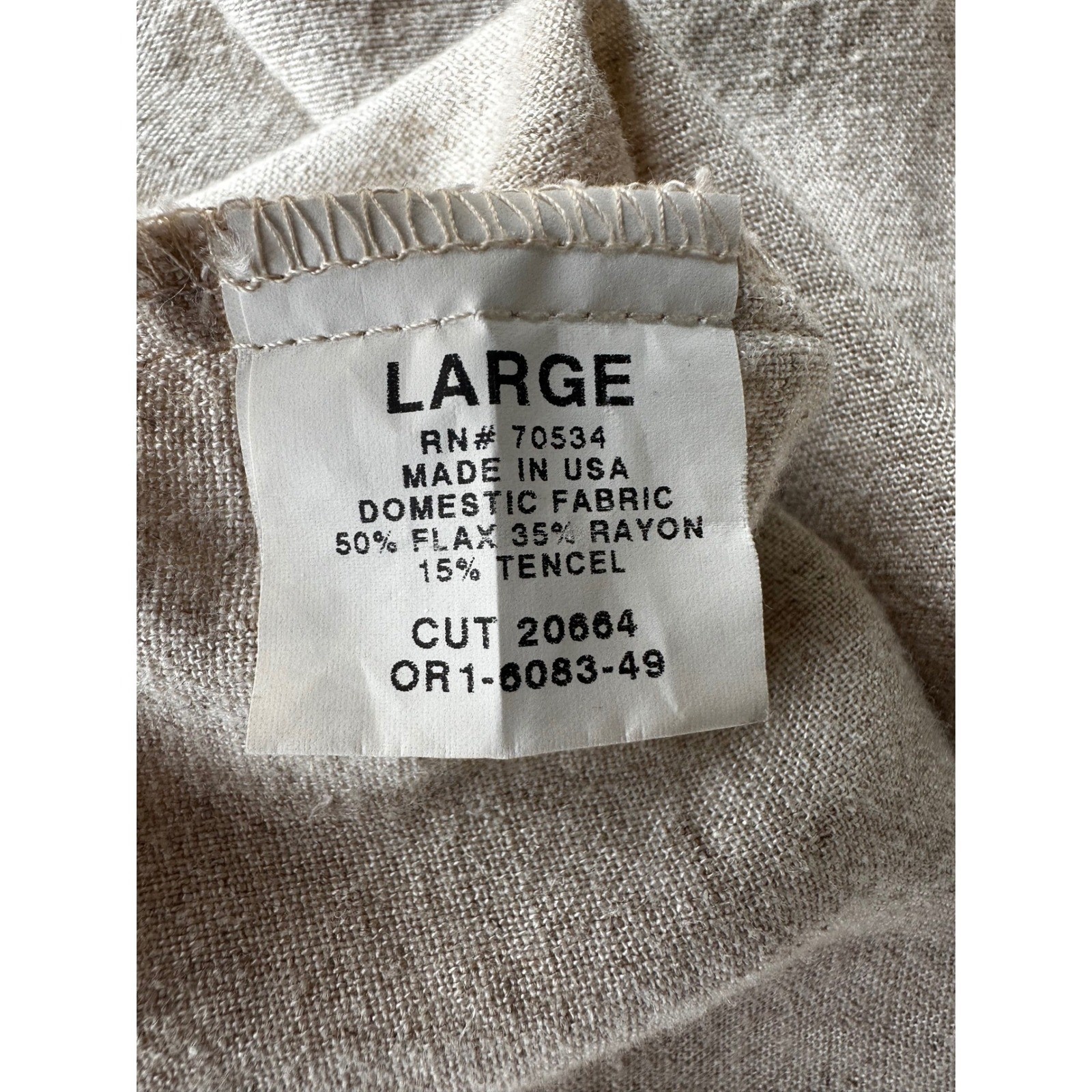Orvis Top Blouse Flax Linen Blend Toggle Button Oatmeal Beige Grandmacore Large