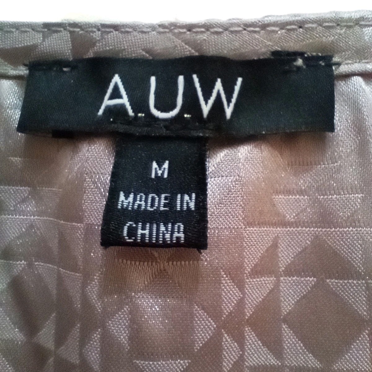 AUW Women’s Size M Satin Top Beige Aztec Elastic Waist & Wrists 3/4 Sleeve LNC