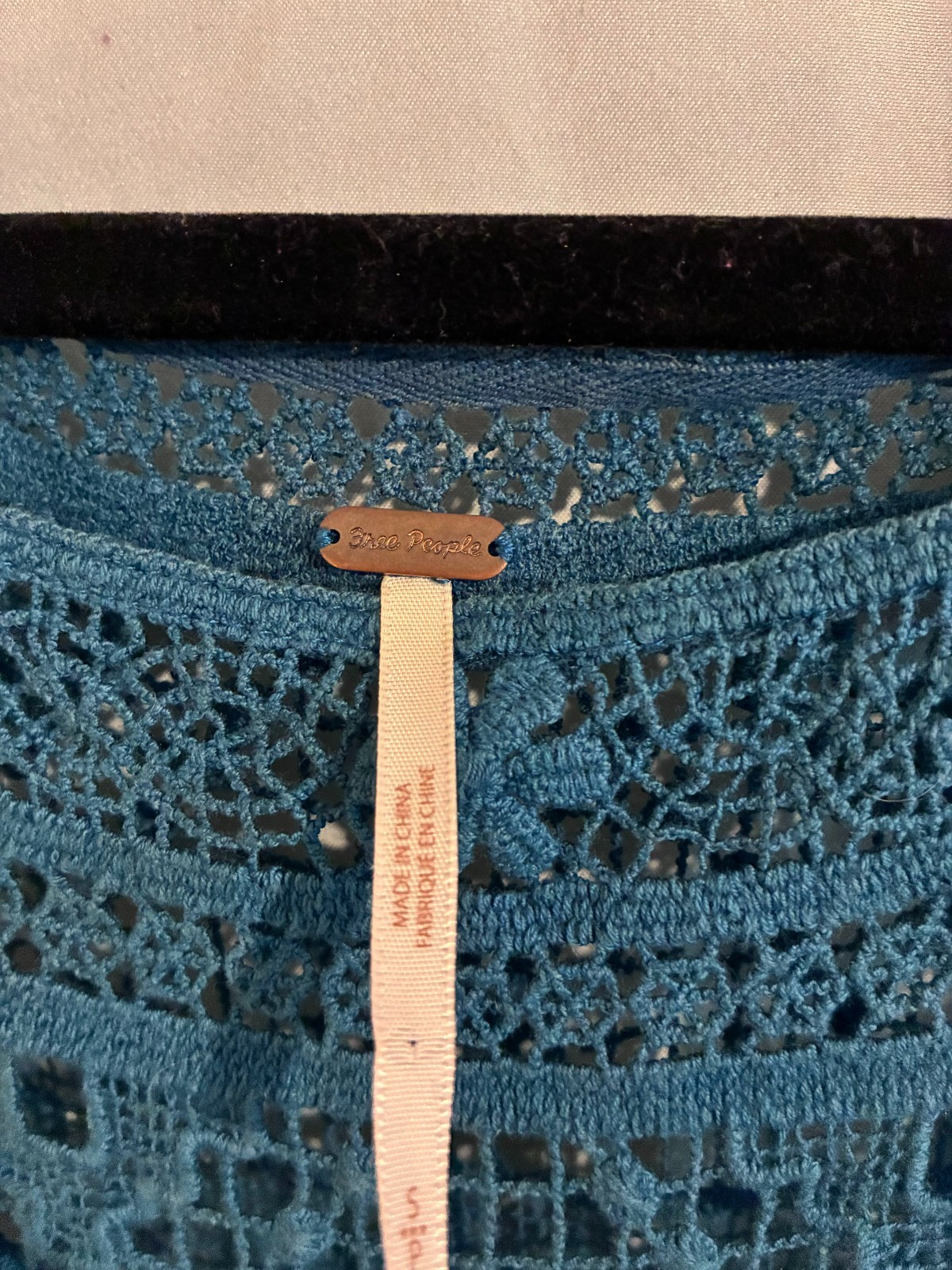 Free People Teal Crocheted spaghetti strap baby doll with flowy bottom size S