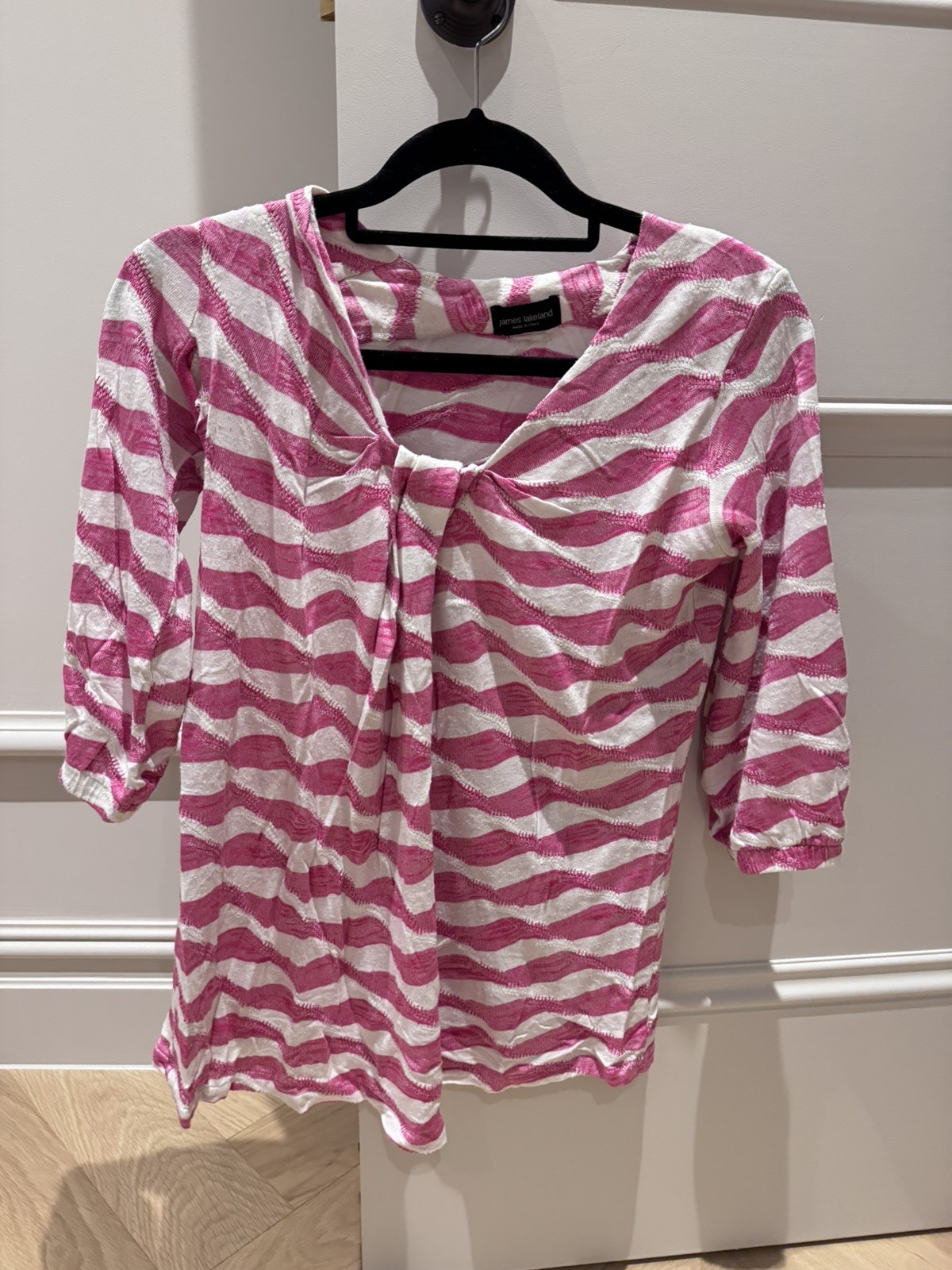 Women’s James Lakeland Pink And White Stripe Top With 3/4 length sleeves