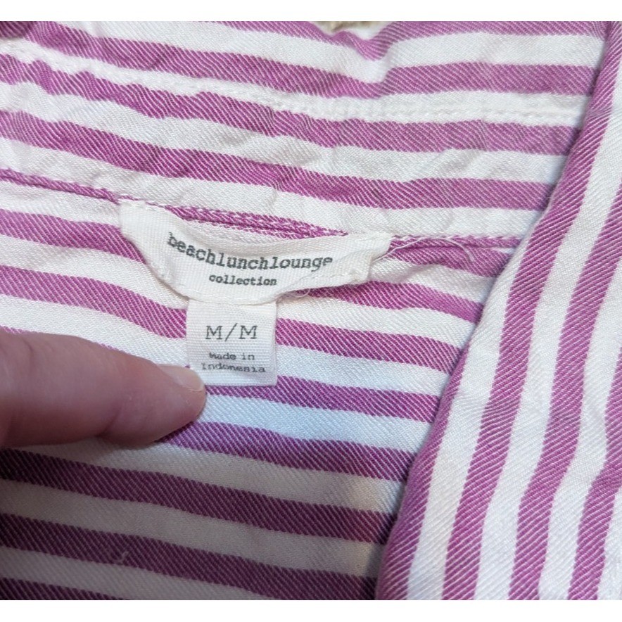 BeachLunchLounge Button Down Shirt Top Sz M Purple Stripe Beach Vacation Boxy