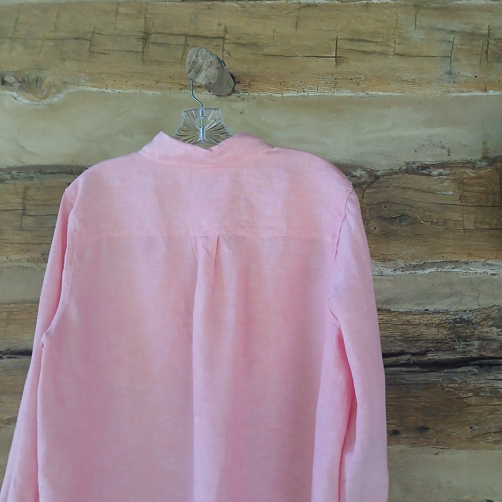 Lands’ End Women’s Shirt Long Sleeved Button Up Linen Peach Pink Large (14-16)