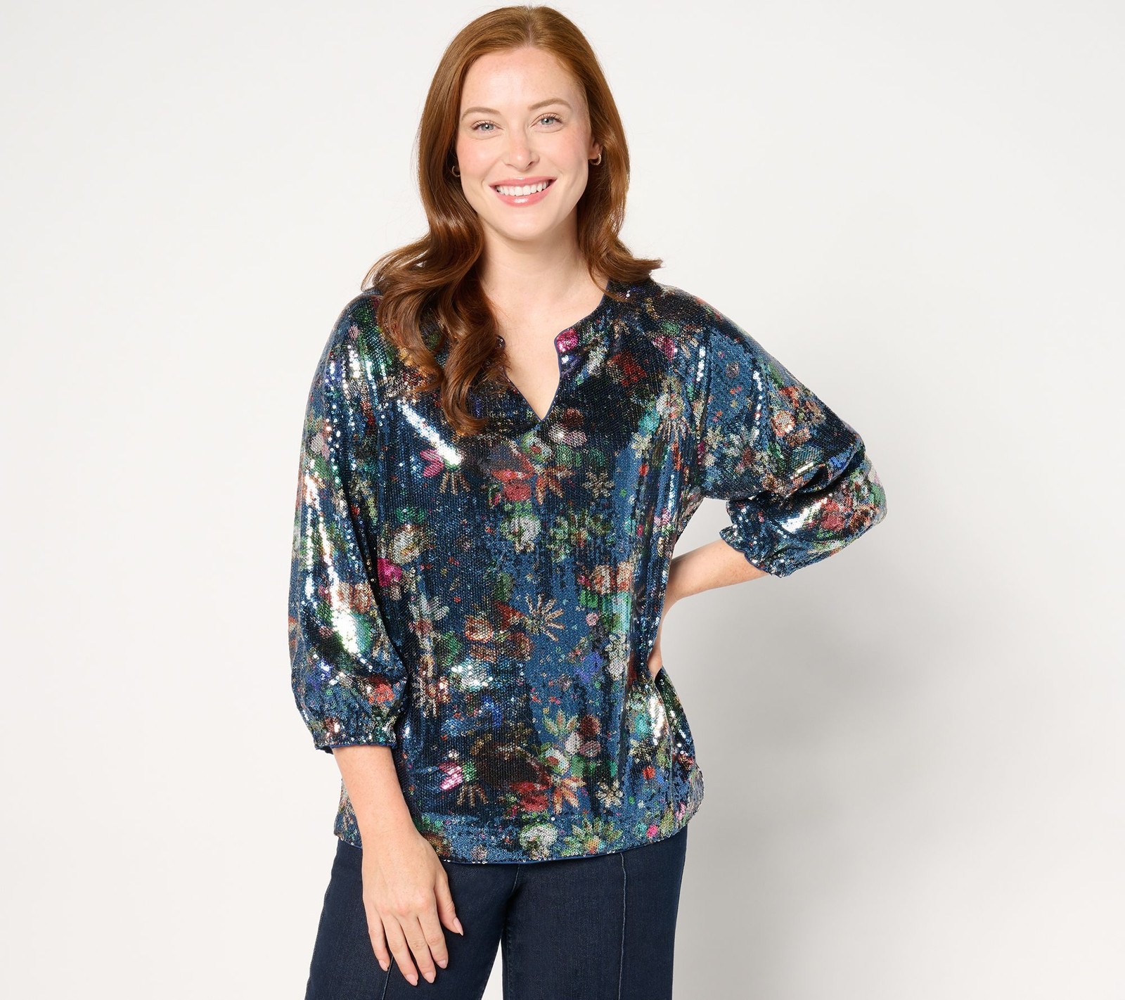 nicole by Nicole Miller Women’s Top Sz XL Sequin -Balloon Multi-colored A667798