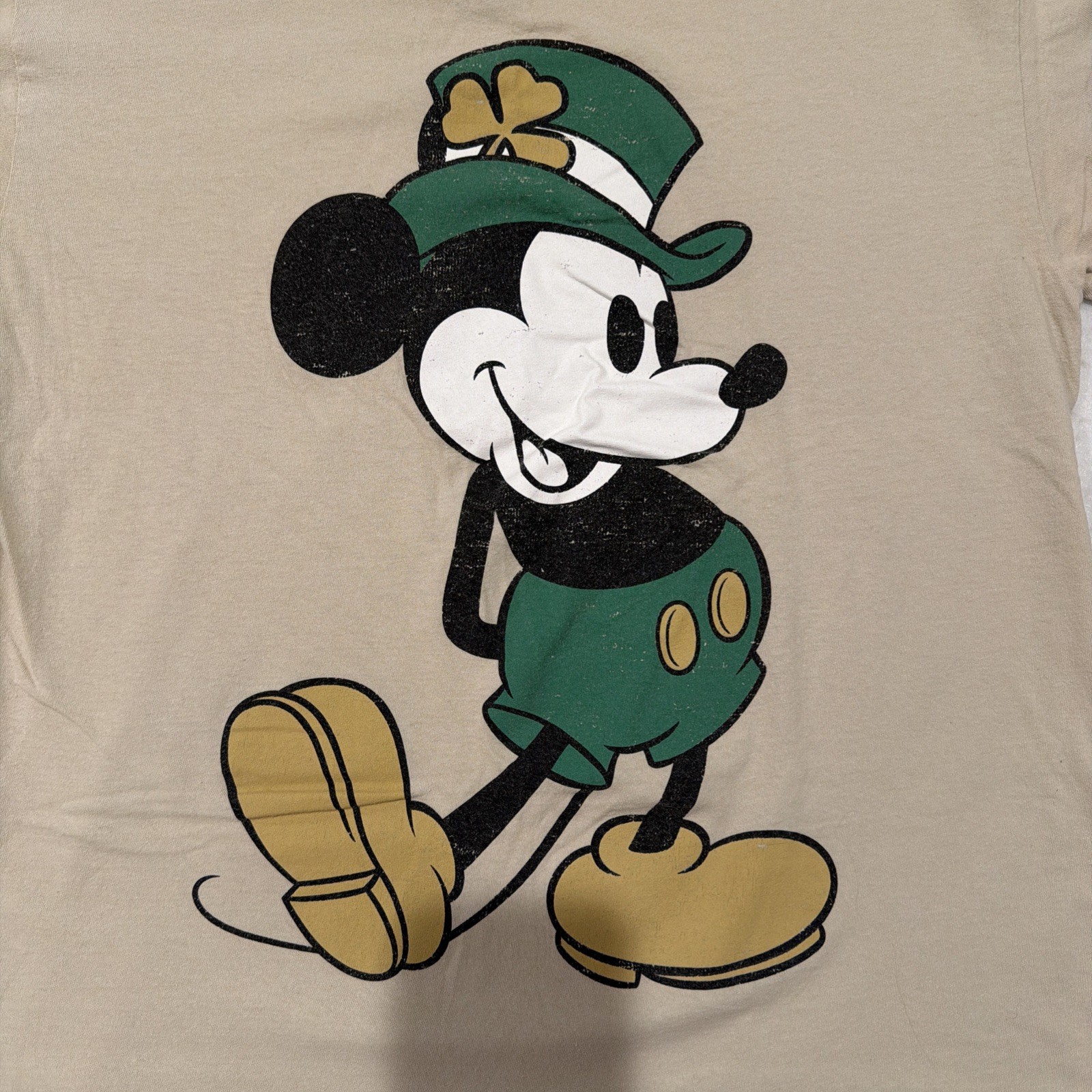 Disney Women’s Mickey Mouse Saint Patty Day T-Shirt Small Beige Preowned