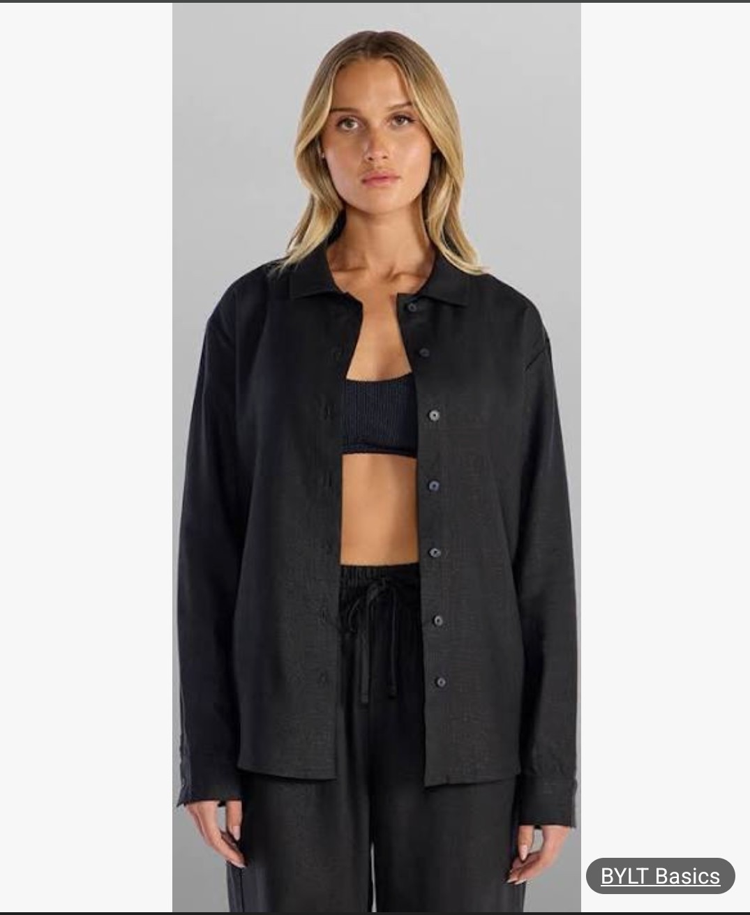 BYLT Premium Basics Women’s Black Linen Blend Button Down Shirt Small NWT